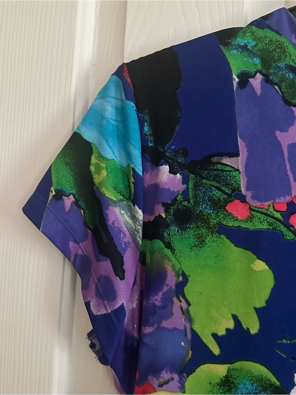 Shelby & Palmer Dress Purple Pink Blue Floral Cap Sleeve Faux Wrap Ruched XL - Picture 13 of 15